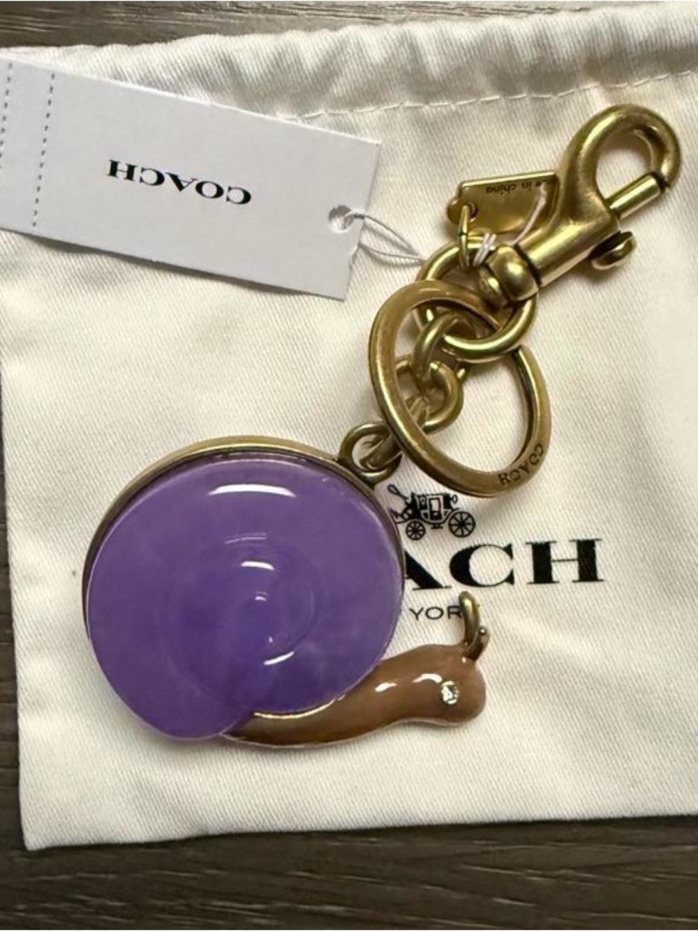 Coach Purple Enamel Snail Key & Bag Charm with Gold Hardware